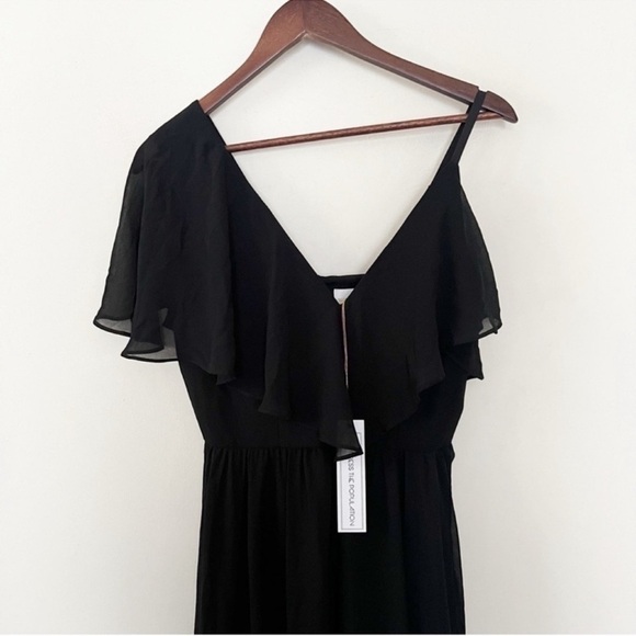 Dress The Population Claudia Dress Black Ruffle V-neck Flowy Midi Size Small NEW - Picture 2 of 12